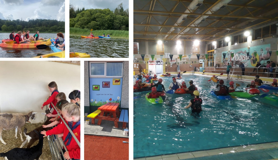 A Collage image of Youth Activities: swimming, canoeing, picnic